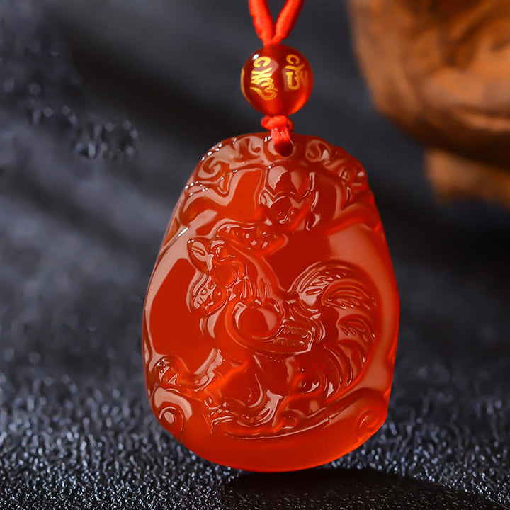 Buddha Stones Chinese Zodiac Red Agate Calm Necklace Pendant