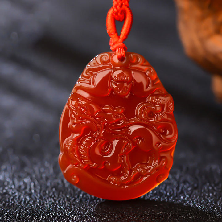 Buddha Stones Chinese Zodiac Red Agate Calm Necklace Pendant