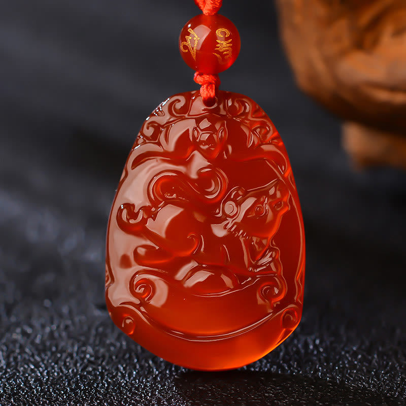 Buddha Stones Chinese Zodiac Red Agate Calm Necklace Pendant