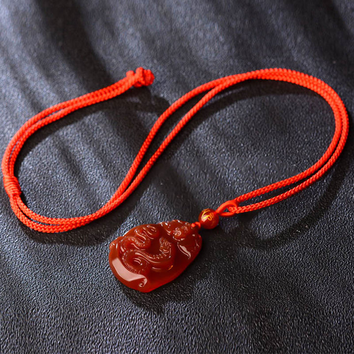 Buddha Stones Chinese Zodiac Red Agate Calm Necklace Pendant