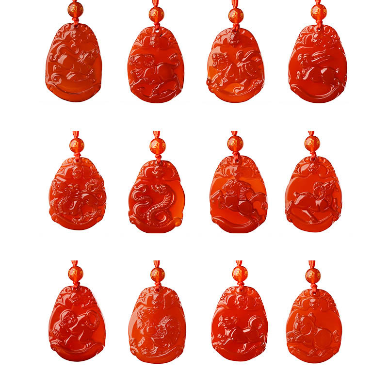 Buddha Stones Chinese Zodiac Red Agate Calm Necklace Pendant