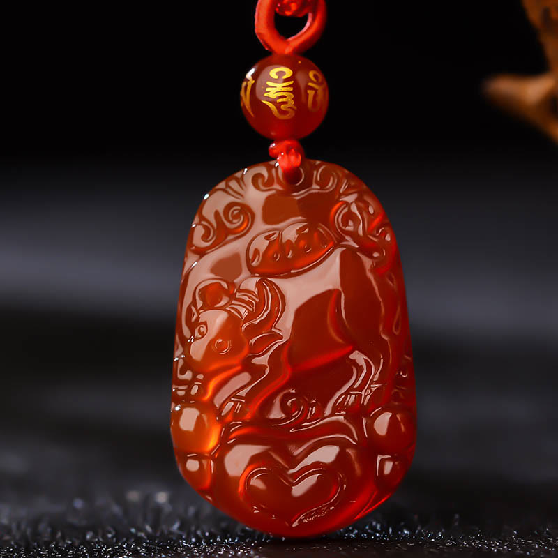 Buddha Stones Chinese Zodiac Red Agate Luck Necklace Pendant - Ox  - image 13