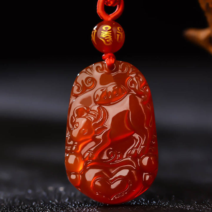 Buddha Stones Chinese Zodiac Red Agate Luck Necklace Pendant - Ox  - image 13