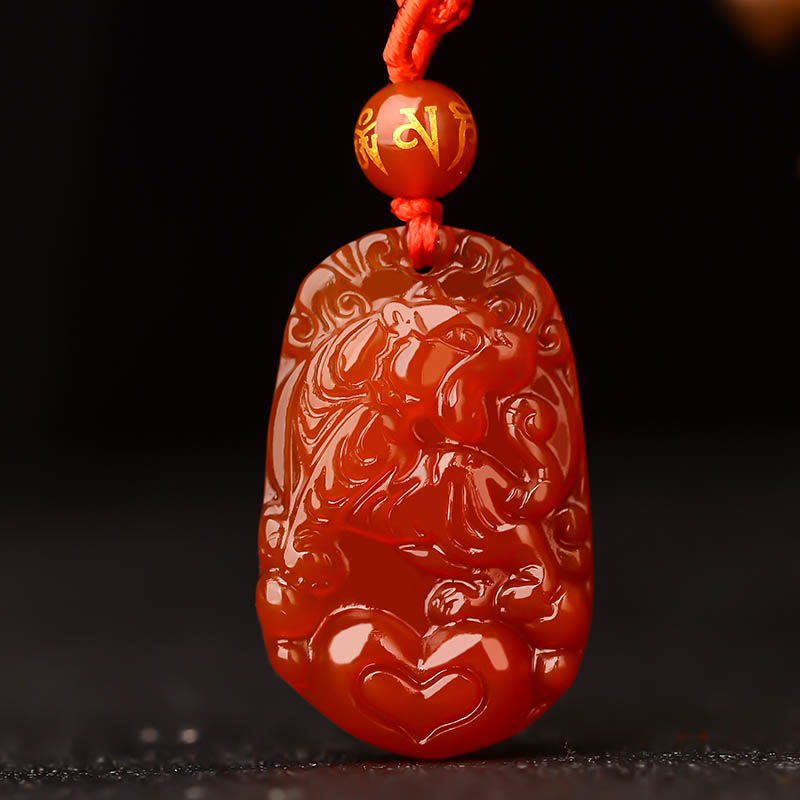 Buddha Stones Chinese Zodiac Red Agate Luck Necklace Pendant