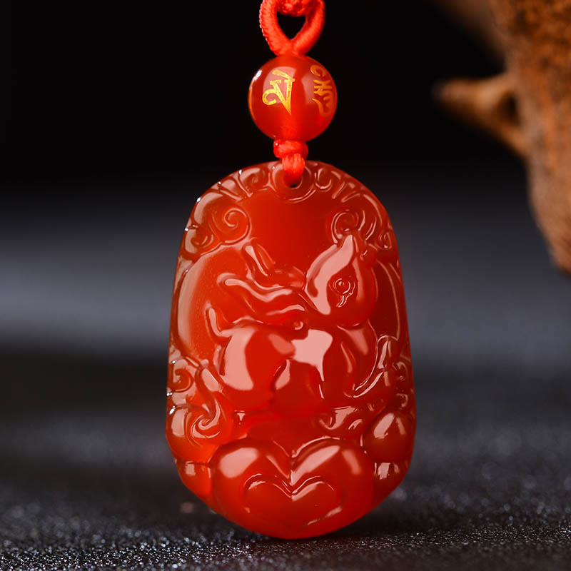 Buddha Stones Chinese Zodiac Red Agate Luck Necklace Pendant - Rabbit  - image 15