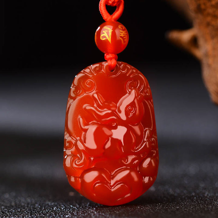 Buddha Stones Chinese Zodiac Red Agate Luck Necklace Pendant - Rabbit  - image 15