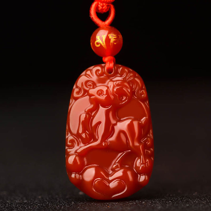 Buddha Stones Chinese Zodiac Red Agate Luck Necklace Pendant - Goat - image 18