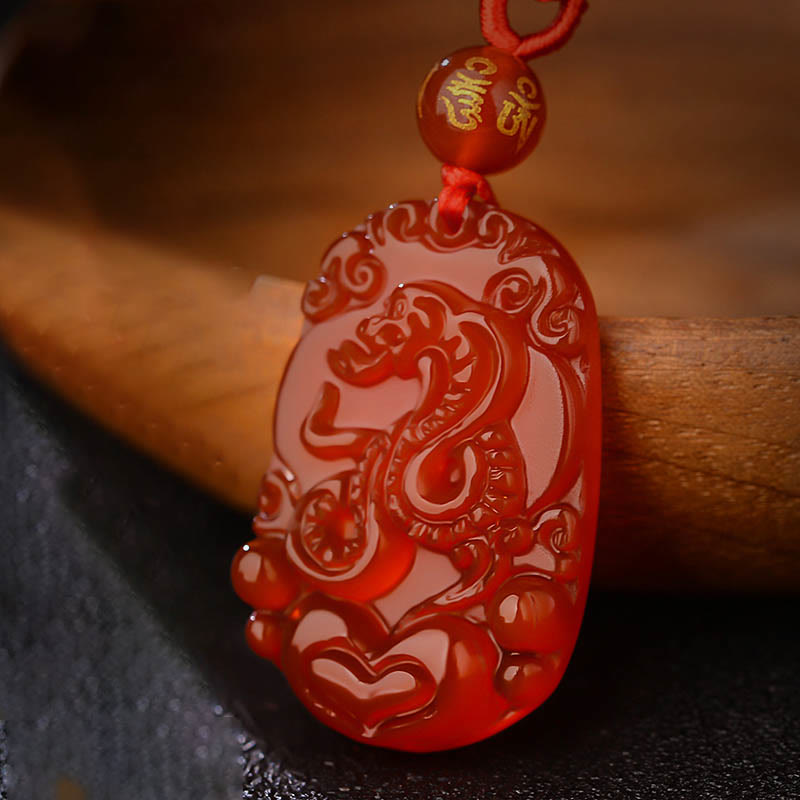 Buddha Stones Chinese Zodiac Red Agate Luck Necklace Pendant - Snake - image 1