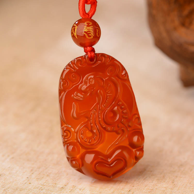 Buddha Stones Chinese Zodiac Red Agate Luck Necklace Pendant - image 4