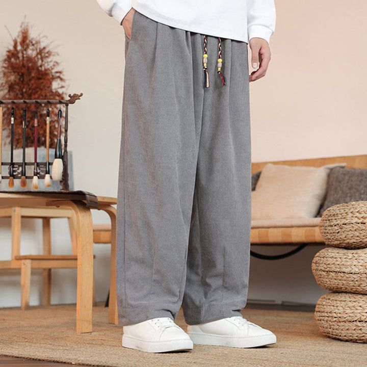 Buddha Stones Fall Winter Men's Drawstring Corduroy Solid Pants With Pockets - image 2
