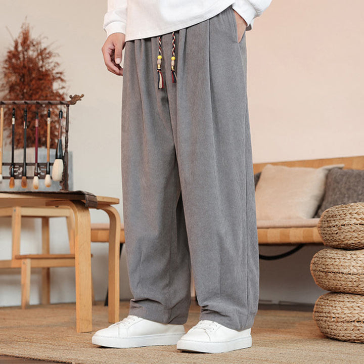Buddha Stones Fall Winter Men's Drawstring Corduroy Solid Pants With Pockets - image 6