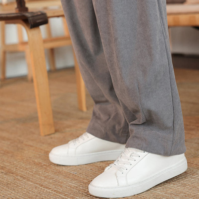 Buddha Stones Fall Winter Men's Drawstring Corduroy Solid Pants With Pockets - image 13