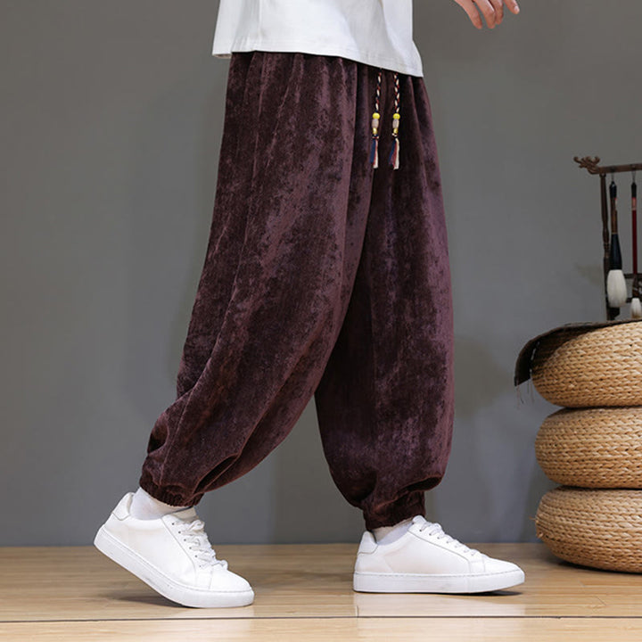 Buddha Stones Fall Winter Men's Drawstring Chenille Harem Pants With Pockets