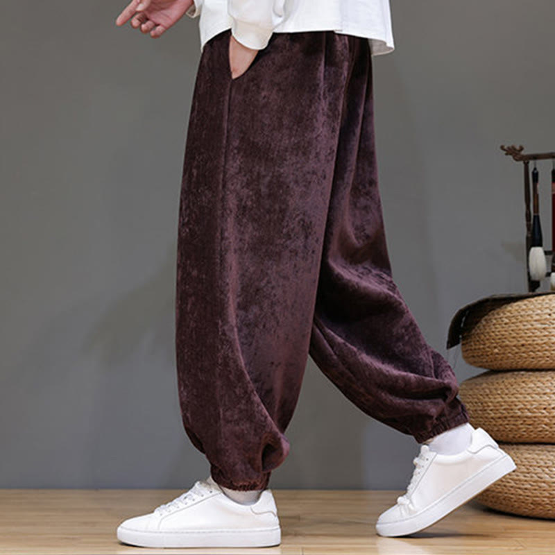 Buddha Stones Fall Winter Men's Drawstring Chenille Harem Pants With Pockets