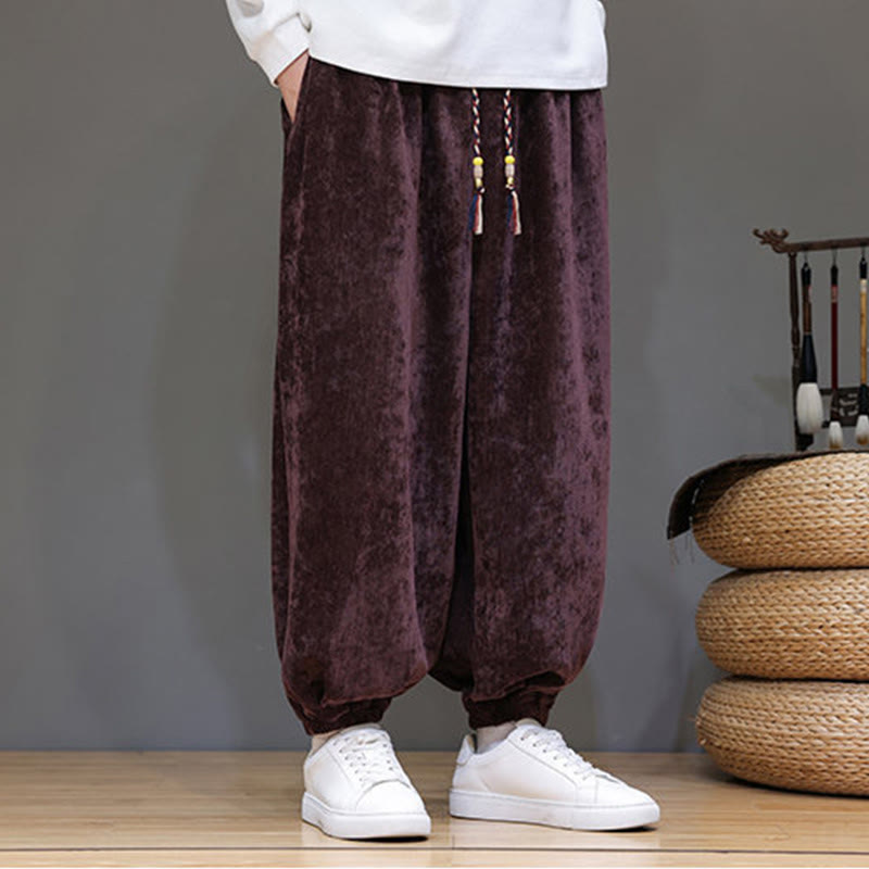 Buddha Stones Fall Winter Men's Drawstring Chenille Harem Pants With Pockets