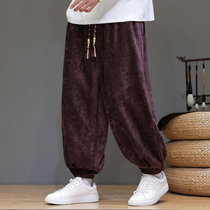 Buddha Stones Fall Winter Men's Drawstring Chenille Harem Pants With Pockets