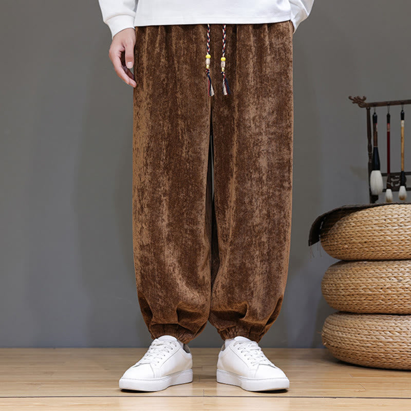 Buddha Stones Fall Winter Men's Drawstring Chenille Harem Pants With Pockets