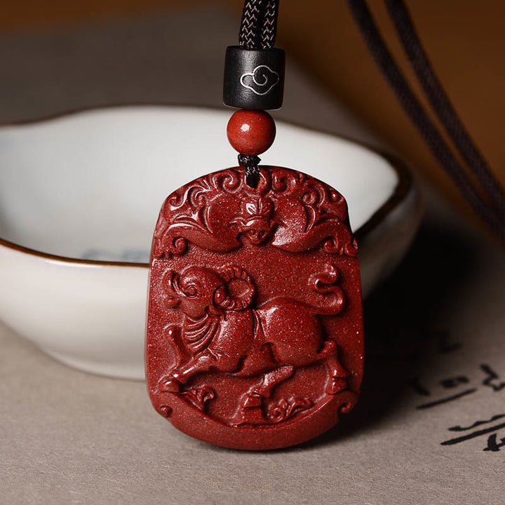 Buddha Stones Chinese Zodiac Cinnabar Calm Concentration Necklace Pendant