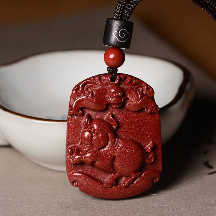 Buddha Stones Chinese Zodiac Cinnabar Calm Concentration Necklace Pendant