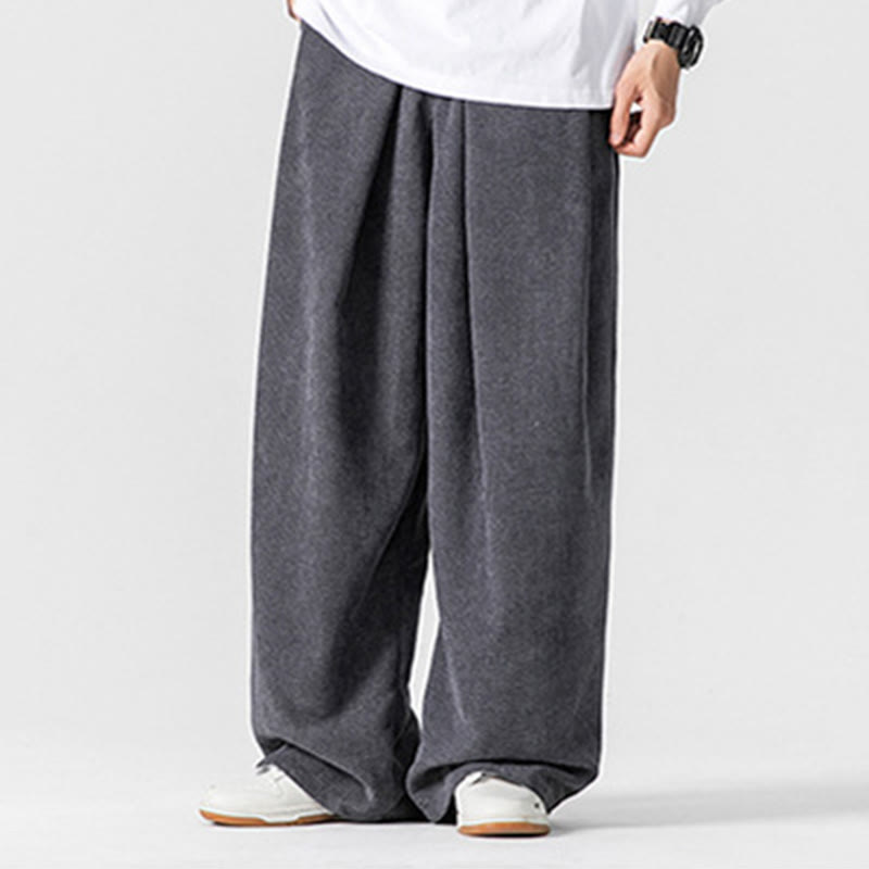 Buddha Stones Solid Color Cotton Corduroy Men's Wide Leg Pants With Pockets - image 2