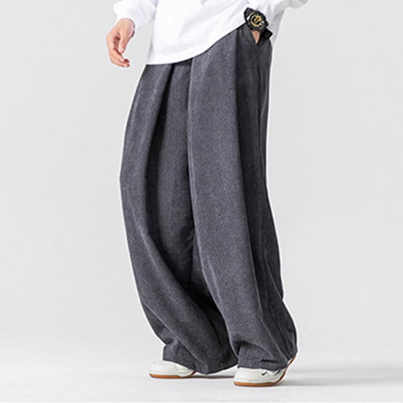 Buddha Stones Solid Color Cotton Corduroy Men's Wide Leg Pants With Pockets - image 7