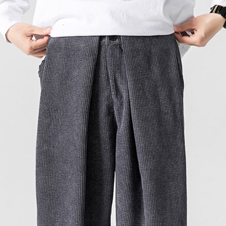 Buddha Stones Solid Color Cotton Corduroy Men's Wide Leg Pants With Pockets - image 9
