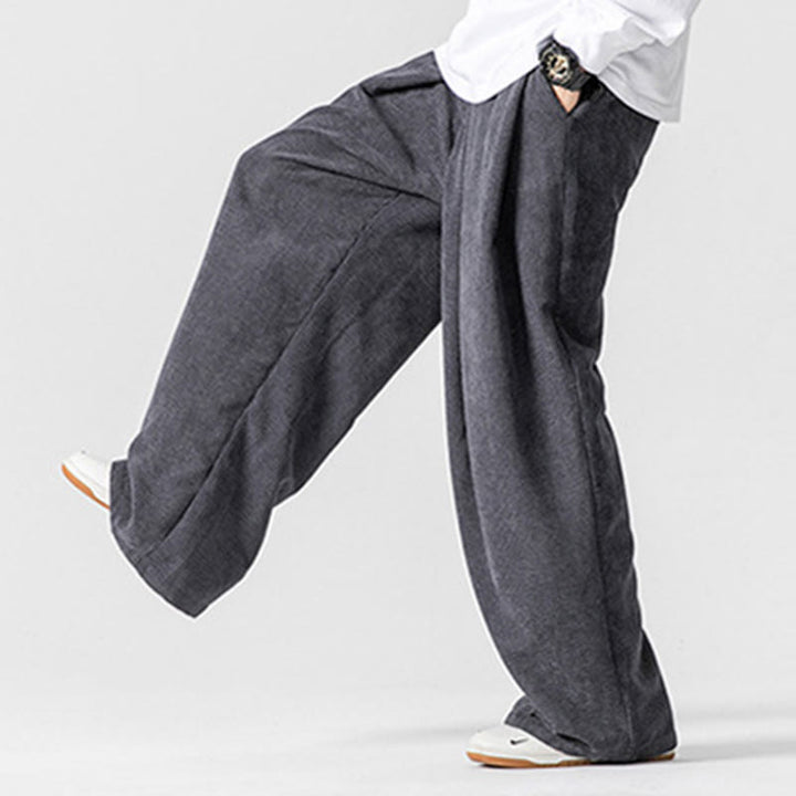 Buddha Stones Solid Color Cotton Corduroy Men's Wide Leg Pants With Pockets - image 8