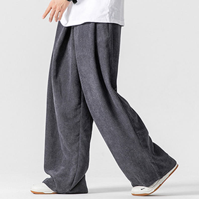 Buddha Stones Solid Color Cotton Corduroy Men's Wide Leg Pants With Pockets - image 4