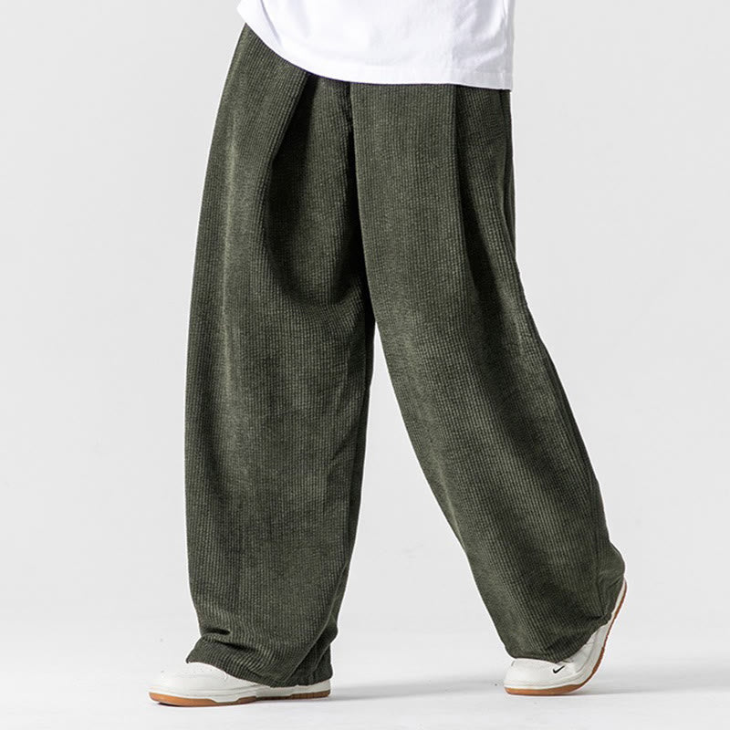 Buddha Stones Solid Color Cotton Corduroy Men's Wide Leg Pants With Pockets - DarkSeaGreen - US/UK/AU46，EU56 (5XL) - image 14