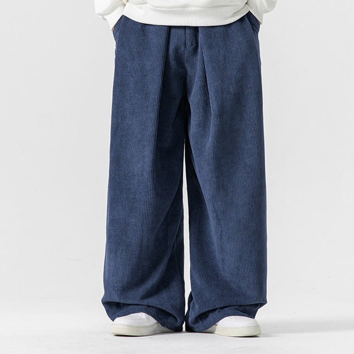 Buddha Stones Solid Color Cotton Corduroy Men's Wide Leg Pants With Pockets - SteelBlue - US/UK/AU46，EU56 (5XL) - image 30