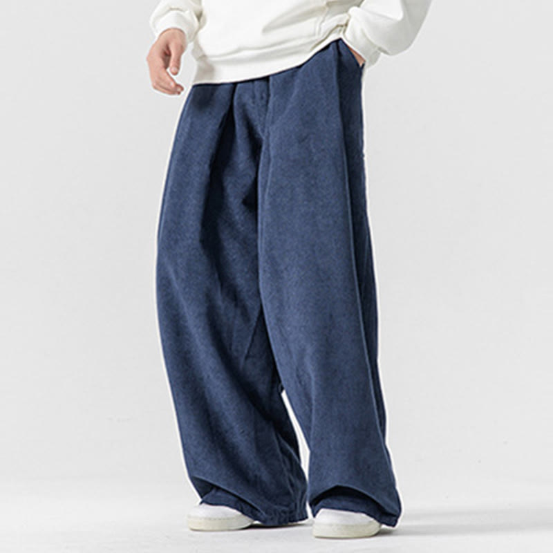 Buddha Stones Solid Color Cotton Corduroy Men's Wide Leg Pants With Pockets - image 35