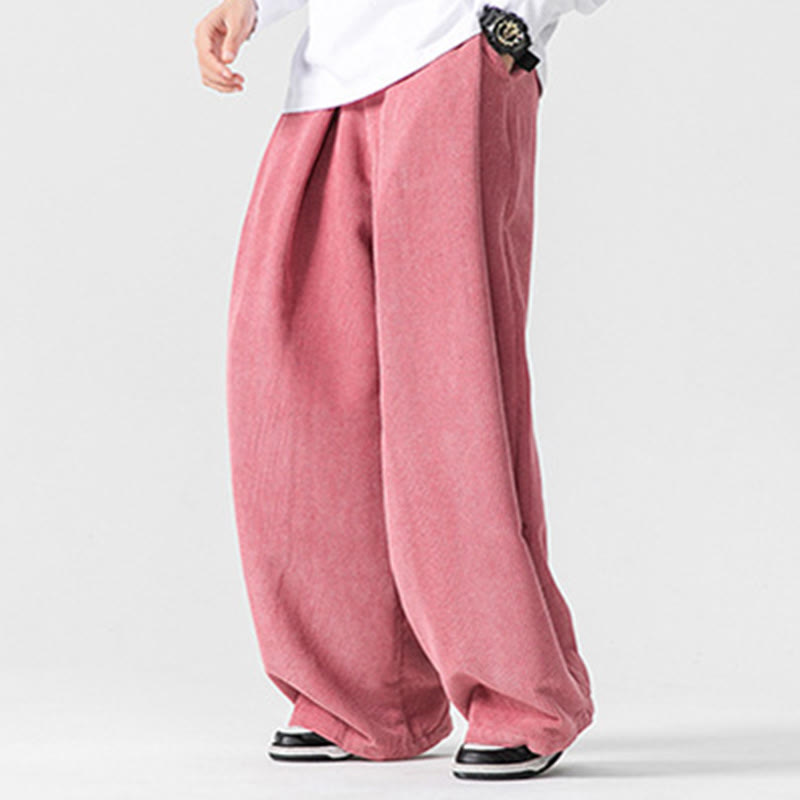 Buddha Stones Solid Color Cotton Corduroy Men's Wide Leg Pants With Pockets - image 44