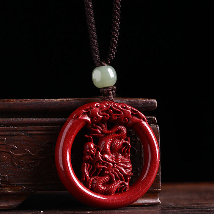 Buddha Stones Chinese Zodiac Cinnabar Hetian Jade Peace Buckle Calm Necklace Pendant