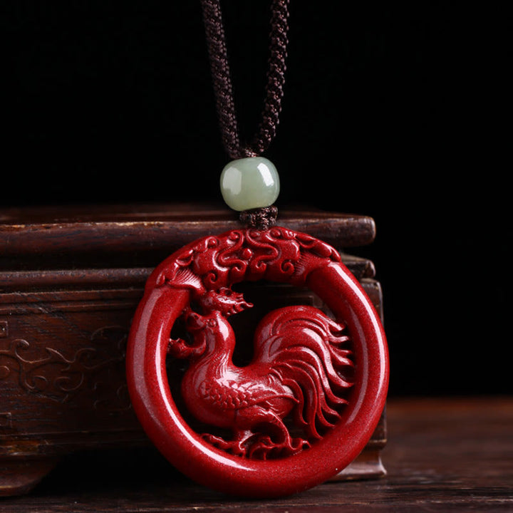 Buddha Stones Chinese Zodiac Cinnabar Hetian Jade Peace Buckle Calm Necklace Pendant