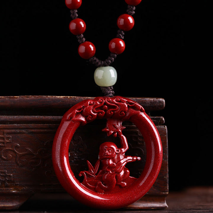 Buddha Stones Chinese Zodiac Cinnabar Hetian Jade Peace Buckle Calm Necklace Pendant