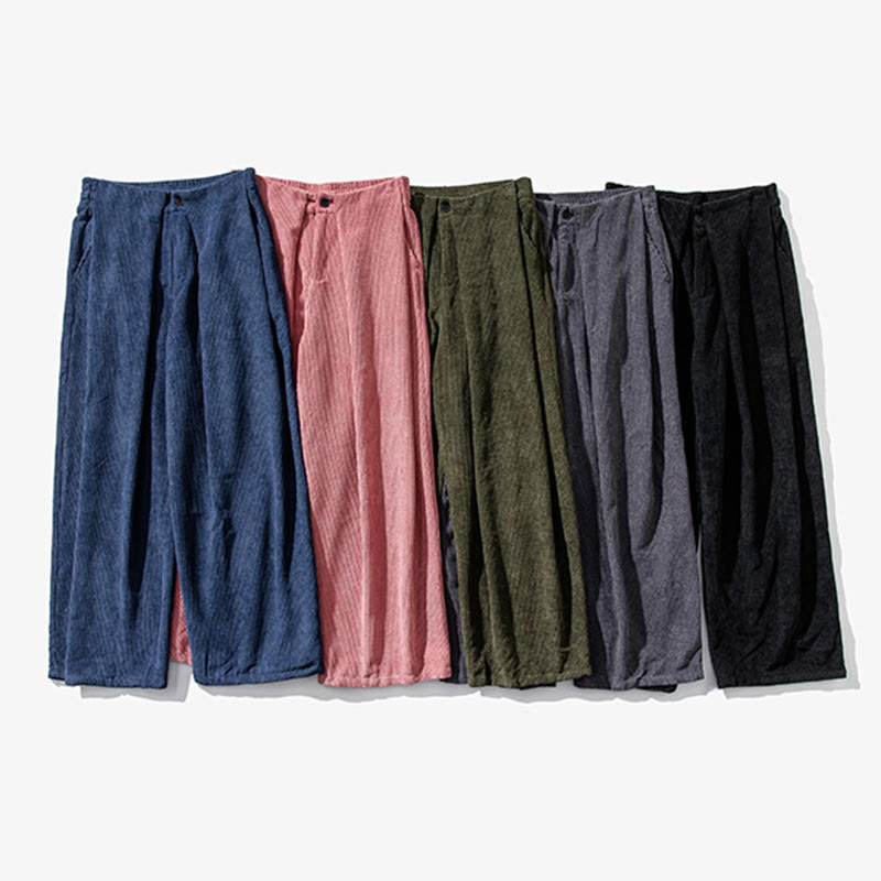 Buddha Stones Solid Color Cotton Corduroy Men's Wide Leg Pants With Pockets - image 46