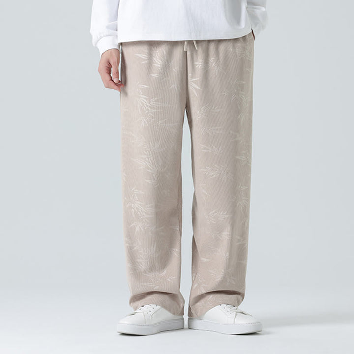 Buddha Stones Bamboo Pattern Corduroy Men's Wide Leg Pants With Pockets - image 1