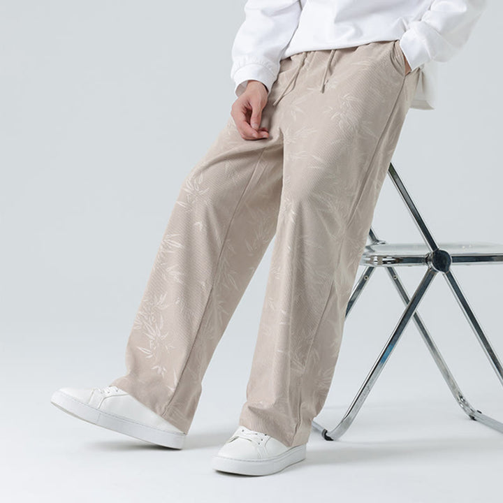 Buddha Stones Bamboo Pattern Corduroy Men's Wide Leg Pants With Pockets - Beige - US/UK/AU46，EU56 (5XL) - image 0