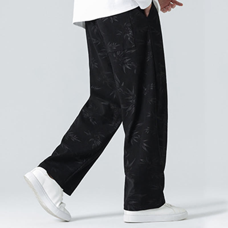 Buddha Stones Bamboo Pattern Corduroy Men's Wide Leg Pants With Pockets - image 13