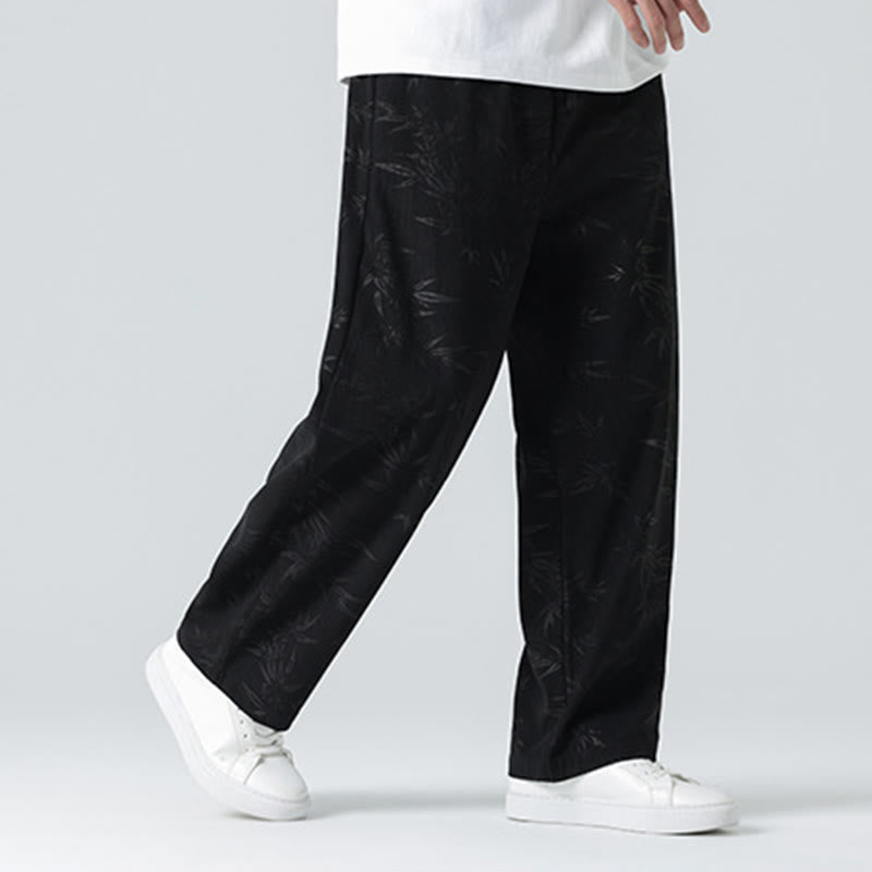 Buddha Stones Bamboo Pattern Corduroy Men's Wide Leg Pants With Pockets - image 11