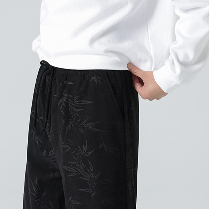 Buddha Stones Bamboo Pattern Corduroy Men's Wide Leg Pants With Pockets - image 18