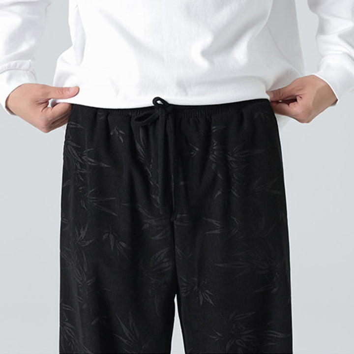 Buddha Stones Bamboo Pattern Corduroy Men's Wide Leg Pants With Pockets - image 16