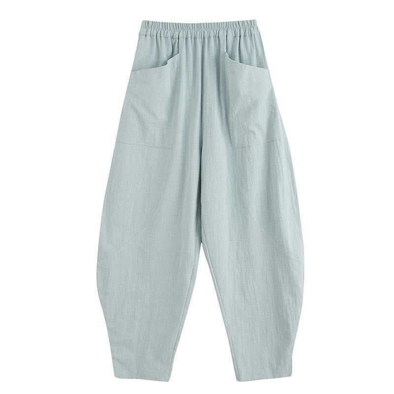 Buddha Stones Solid Color Cotton Ramie Linen Men's Elastic Waist Harem Pants With Pockets - image 27