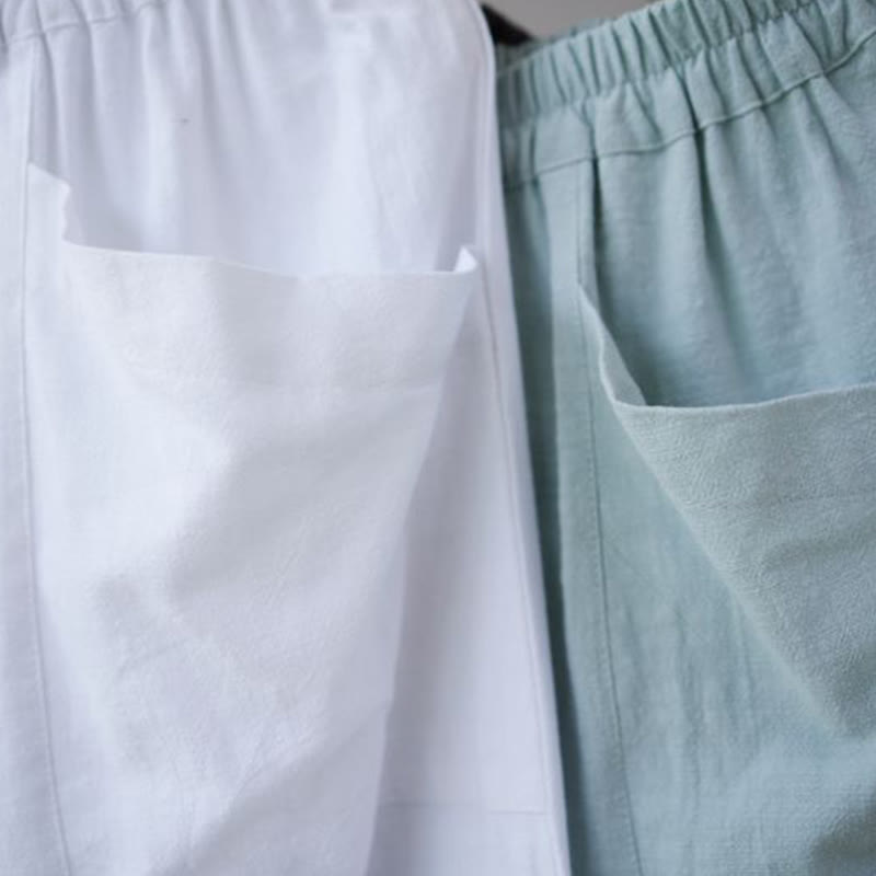 Buddha Stones Solid Color Cotton Ramie Linen Men's Elastic Waist Harem Pants With Pockets - image 29