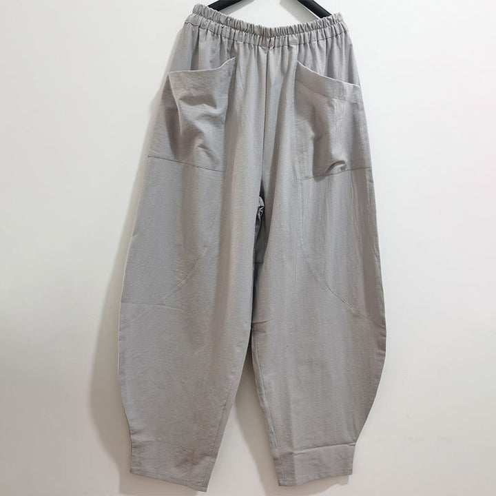 Buddha Stones Solid Color Cotton Ramie Linen Men's Elastic Waist Harem Pants With Pockets - Beige - US/UK/AU38，EU48 (XL) - image 41