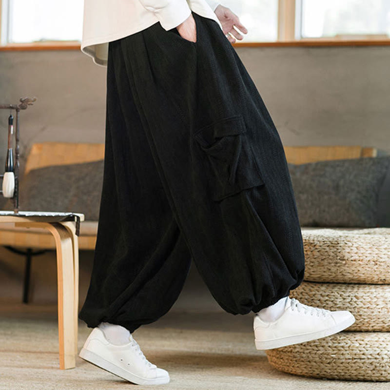 Buddha Stones Fall Winter Men's Drawstring Chenille Corduroy Cargo Pants With Pockets - image 8