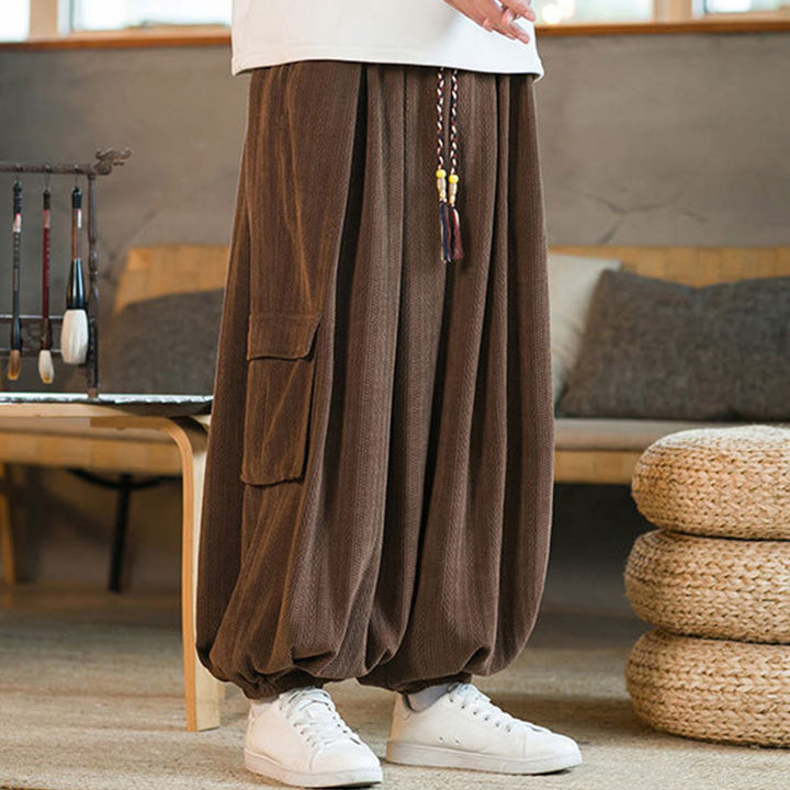 Buddha Stones Fall Winter Men's Drawstring Chenille Corduroy Cargo Pants With Pockets