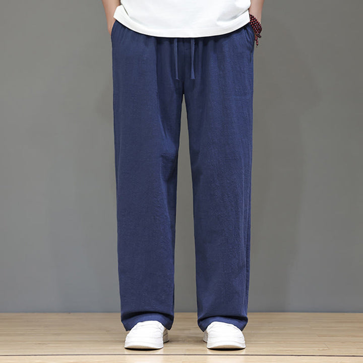 Buddha Stones Summer Men's Cotton Linen Straight Leg Pants With Pockets - image 1