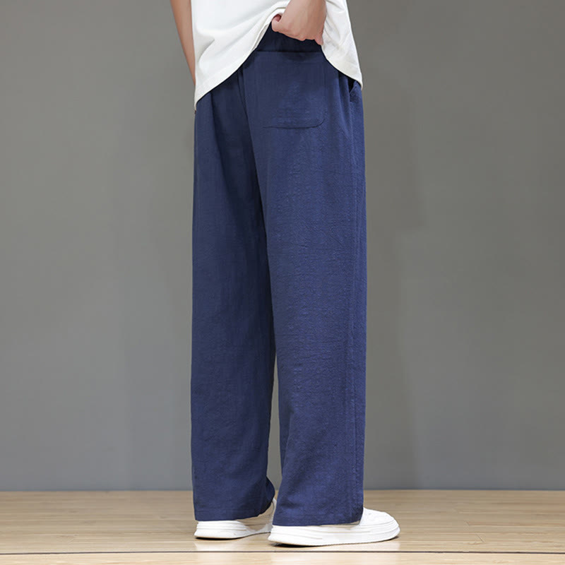 Buddha Stones Summer Men's Cotton Linen Straight Leg Pants With Pockets - image 4