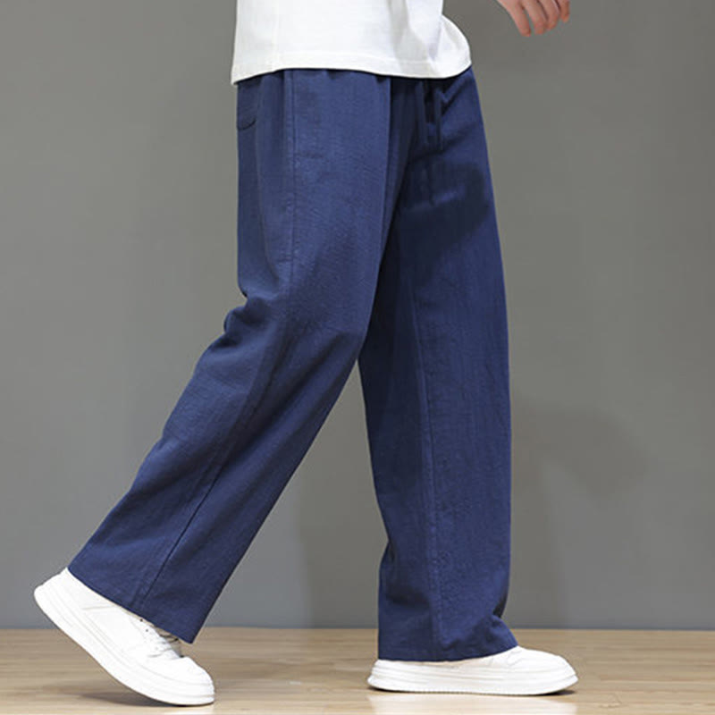 Buddha Stones Summer Men's Cotton Linen Straight Leg Pants With Pockets - image 6